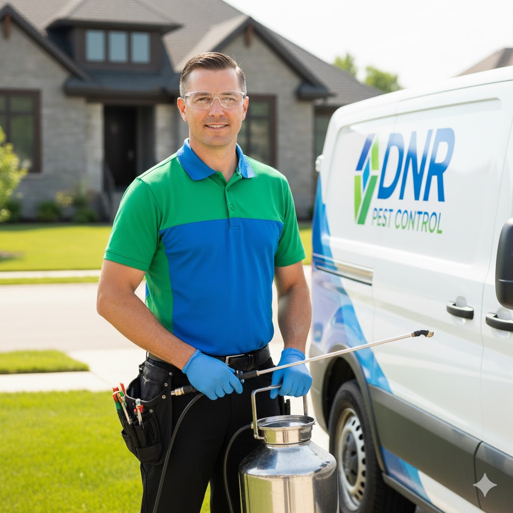 DNR Pest Control technician with a service van